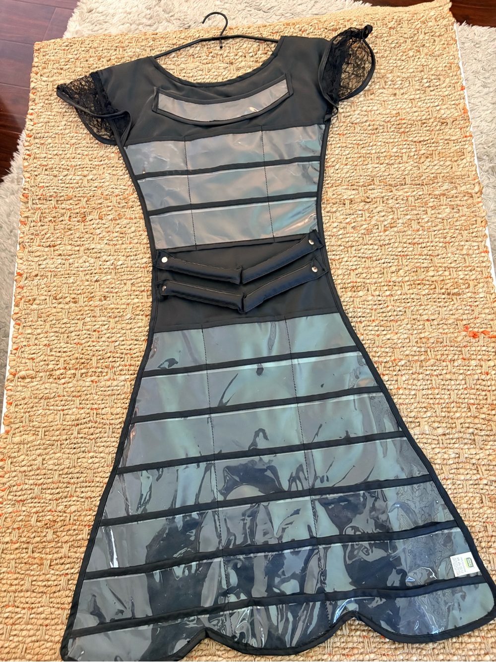 Clear Black Hanging Jewelry Organizer Dress with Lace Accents